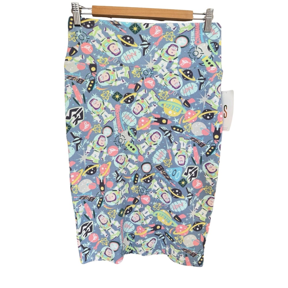 NWT LuLaRoe Disney Pixar Buzz Lightyear Cassie Pencil Skirt Blue Space Print S